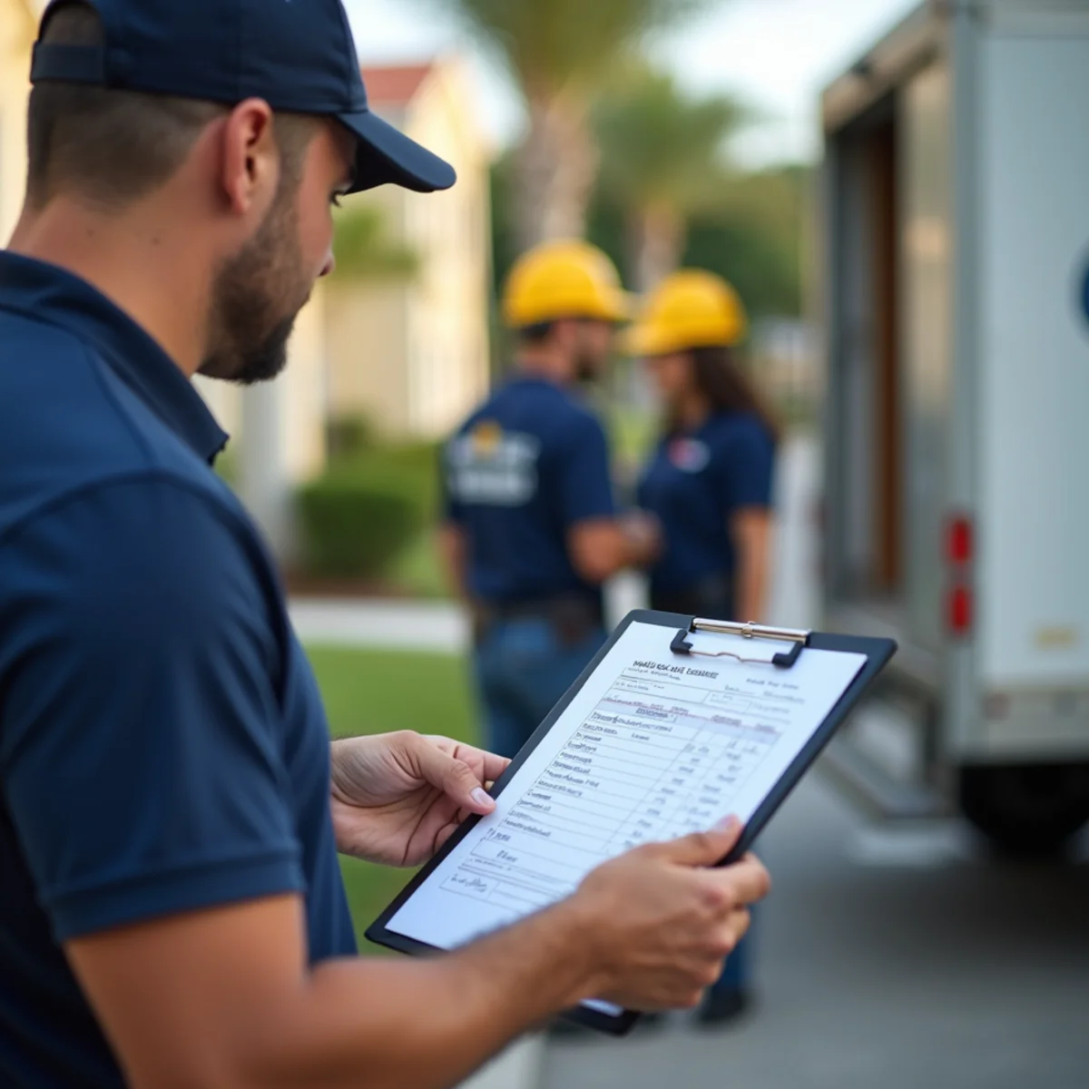 A customer reviewing a written moving estimate and checking a mover's registration before booking