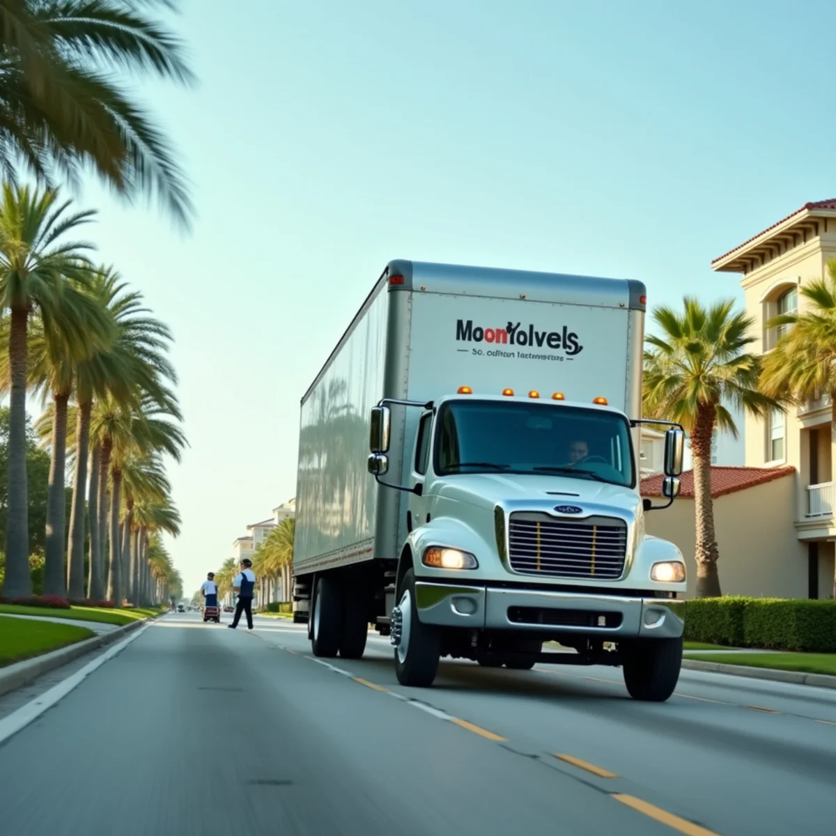A loaded moving truck on a Florida highway heading toward an out-of-state destination