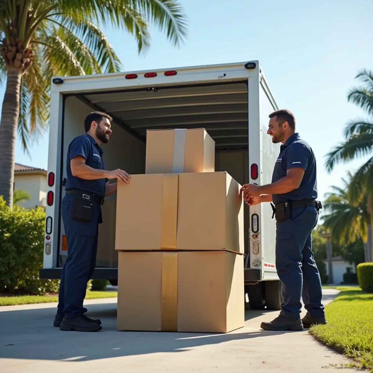 Let's Go Moving laborers loading a rented moving container in North Lauderdale, FL