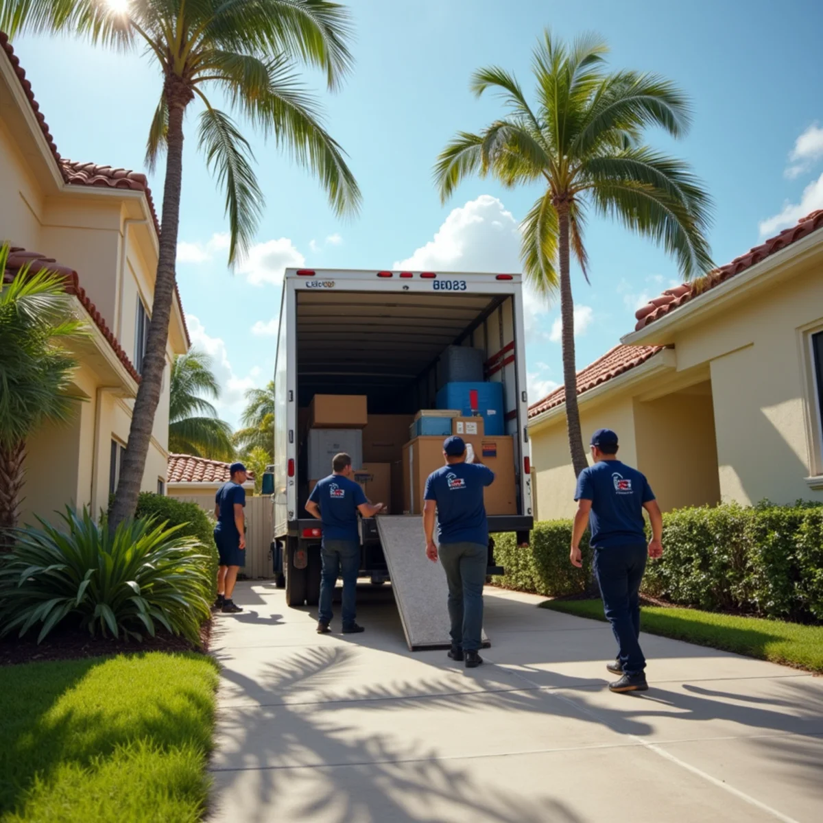 Let's Go Moving crew loading a truck outside a family home in Miami Gardens, FL