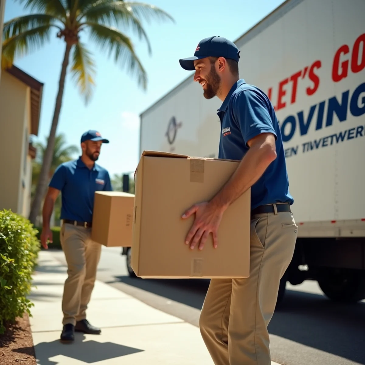 Let's Go Moving movers carrying boxes into an apartment near FIU in Sweetwater, FL