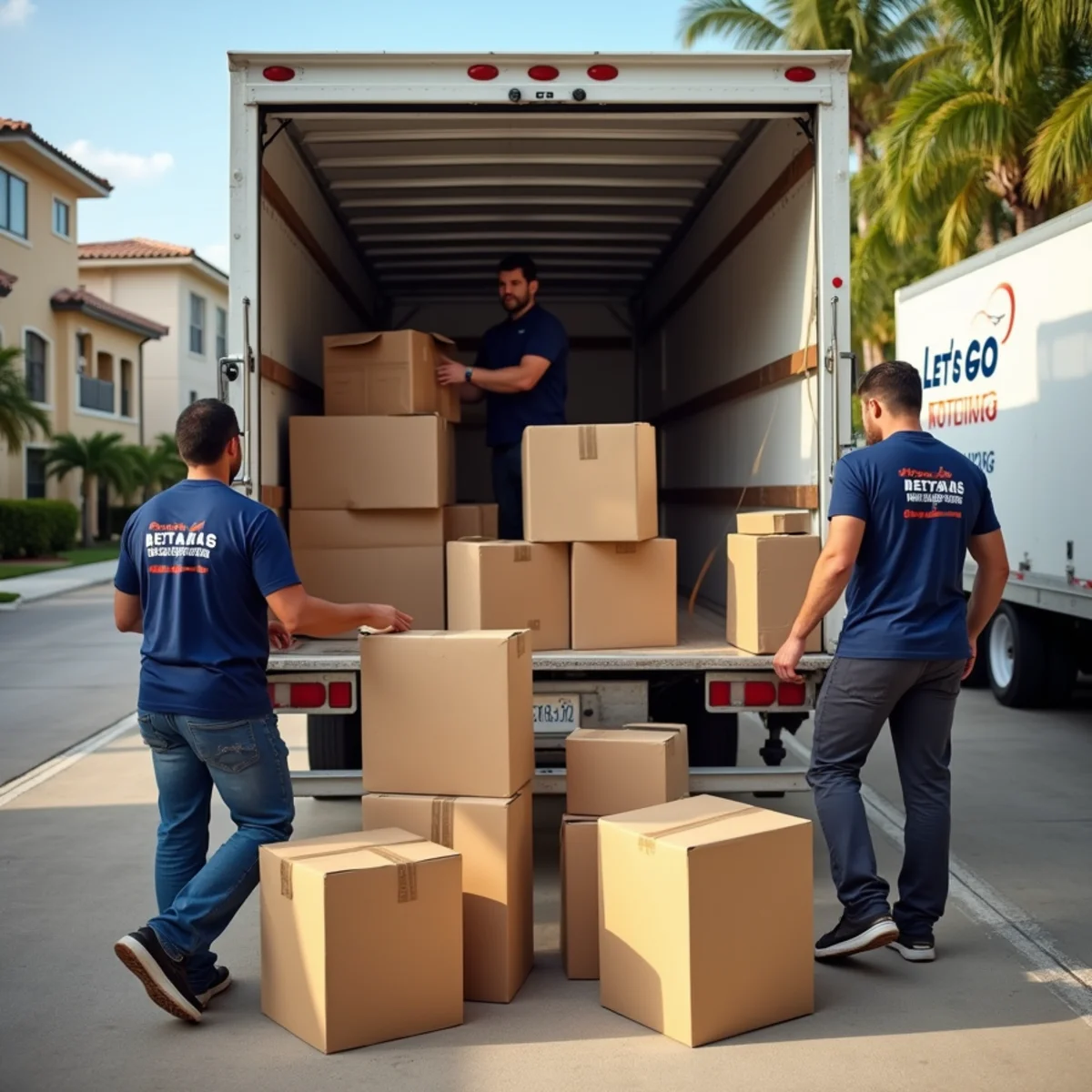 Let's Go Moving movers wrapping and loading furniture during a North Lauderdale, FL move